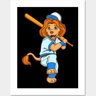 Cartoon lion playing baseball Posters and Art